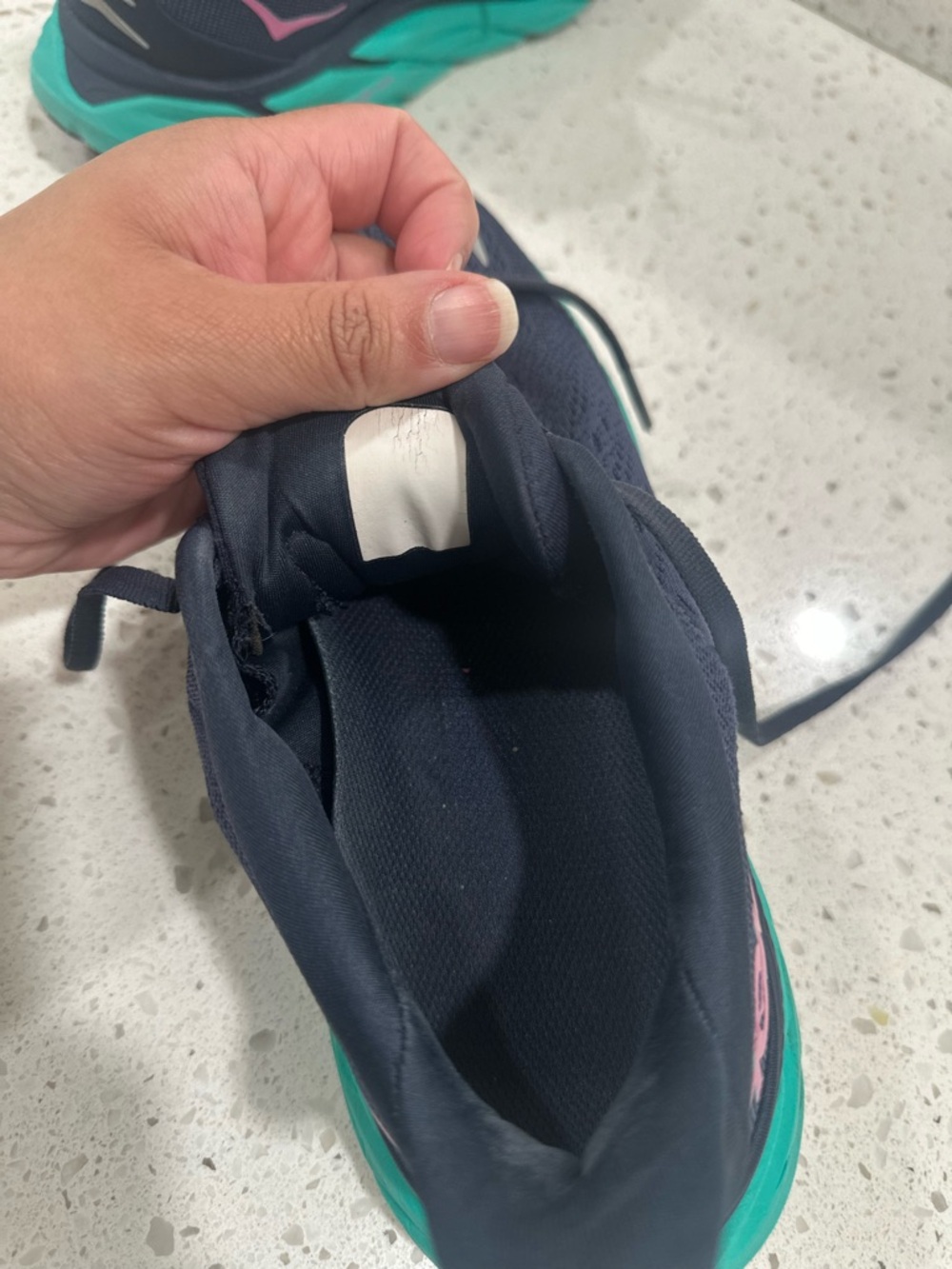 Hoka Women's Navy Blue Teal Running Shoes with Pink Logo - Picture 13 of 15